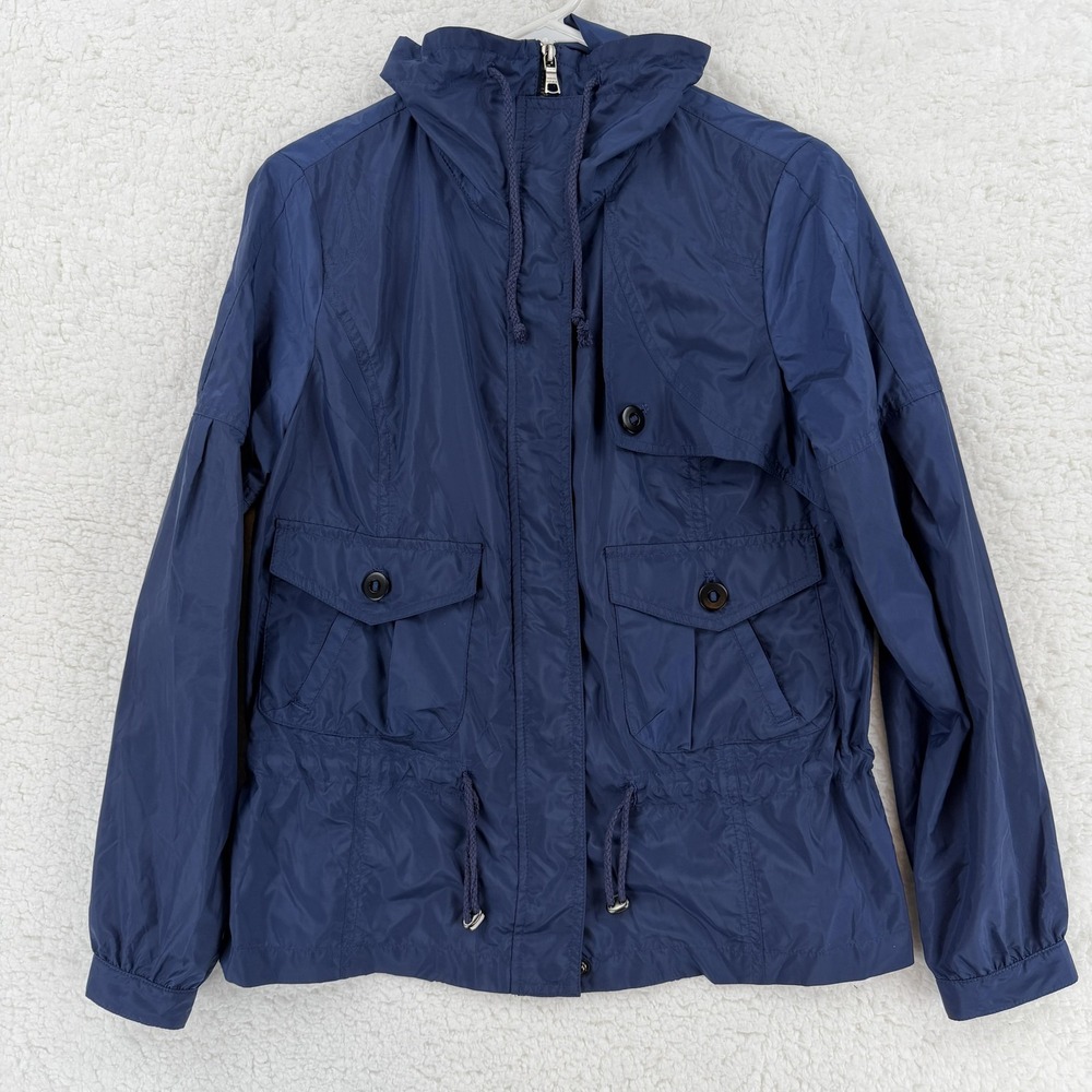Banana Republic Womens XS Blue Lightweight Hooded Windbreaker Anorak Jacket Coat